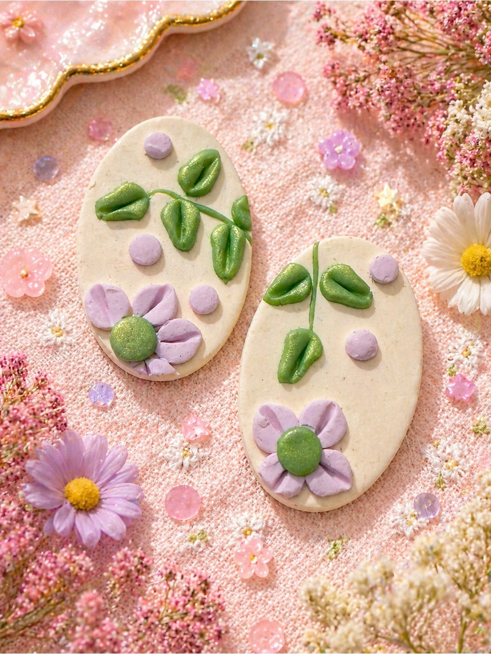 Handmade Floral Oval Handmade Polymer Clay Earrings